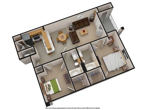 Floor plan for 2 beds, 2 baths, 1115 sqft